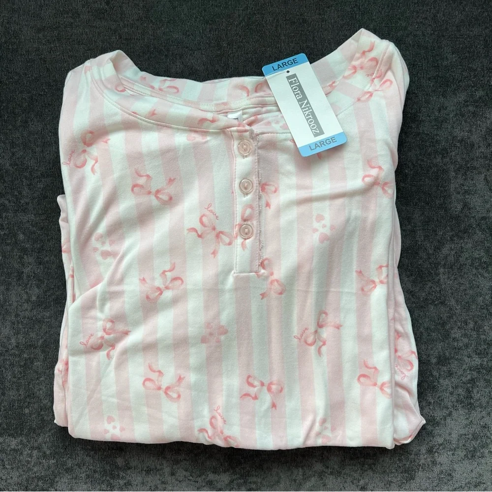 NWT Flora Nikrooz 2-Piece Pink Bows Pajama Set - Picture 11 of 15